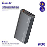 پاوربانک یوسوندا (Yosonda) مدل Y-P24 ظرفیت 20000 میلیآمپر | شارژ سریع 65 وات، PD 20W، بدنه فلزی و نمایشگر دیجیتال