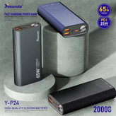 پاوربانک یوسوندا (Yosonda) مدل Y-P24 ظرفیت 20000 میلیآمپر | شارژ سریع 65 وات، PD 20W، بدنه فلزی و نمایشگر دیجیتال
