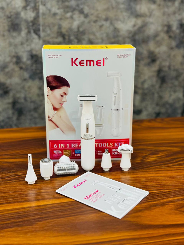 شیور زنانه Kemei مدل KM-3523 | 6 کاره شارژی و برقی ضدآب با سریهای متنوع اصلاح