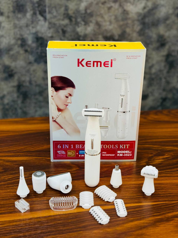 شیور زنانه Kemei مدل KM-3523 | 6 کاره شارژی و برقی ضدآب با سریهای متنوع اصلاح
