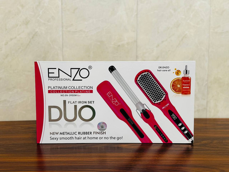 ست برس حرارتی، بابلیس و اتو مو ENZO مدل EN-3955W | دیجیتالی با صفحات سرامیکی و فناوری یونساز