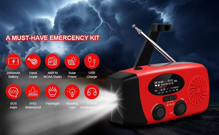 اسپیکر و رادیو اضطراری Solar Crank Radio | رادیو خورشیدی با باتری 2000mAh، چراغ قوه و قابلیت شارژ موبایل