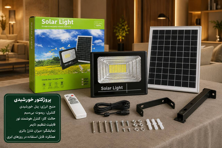 پروژکتور خورشیدی Solar | چراغ LED فضای باز با پنل خورشیدی و چند حالت نوردهی